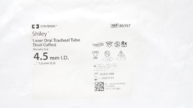 Covidien 86397 Shiley Laser Oral tracheal Tube Dual Cuffed 4.5mm ID x 7.0mm OD